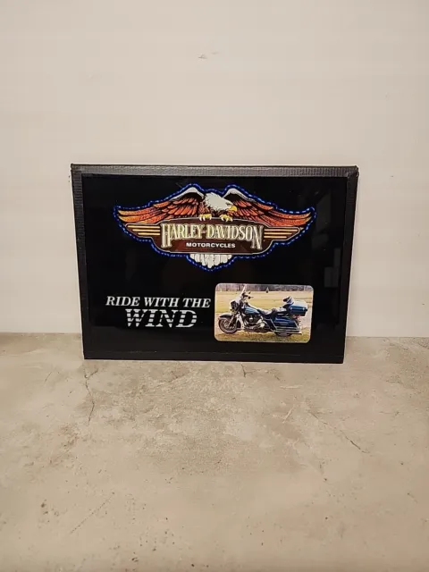 U8 Harley Davidson Ride With The Wind Glass Sign With Replaceable Photo P2