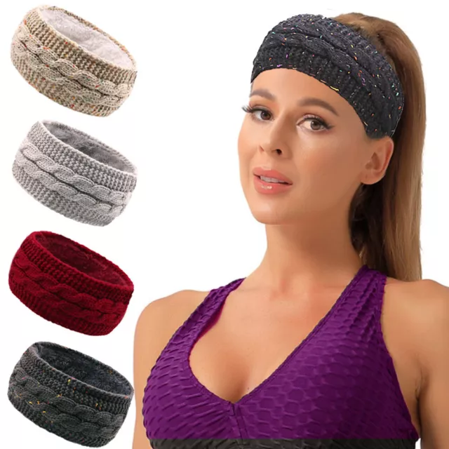 Women Warm Knit Fleece Lined Headband Winter Ear Warmer Hair Band Head Wrap