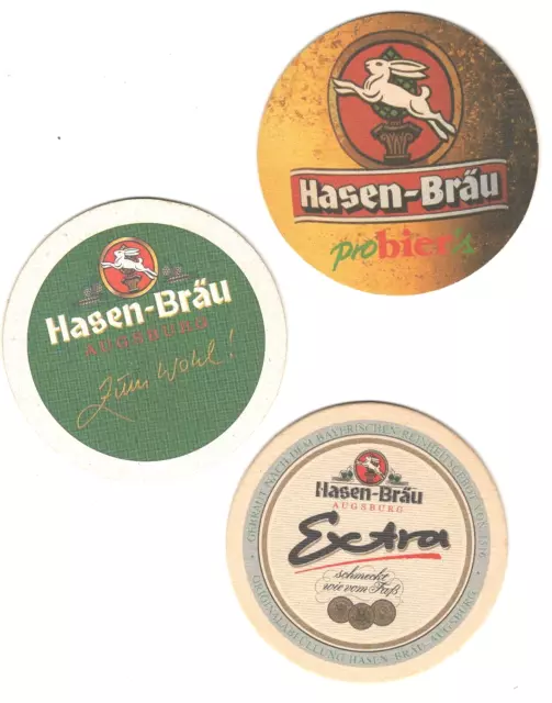 3 sous bocks anciens brauerie HASEN-BRAU bierdeckel/beermat/bierviltje/coaster