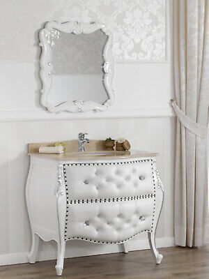 Meuble salle de bain avec miroir Ramirez style Baroque Moderne bombé blanc la...