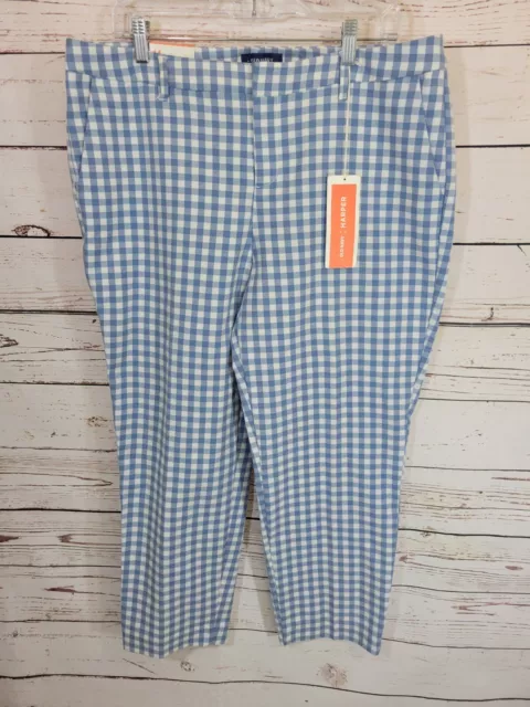 NWT Old Navy Harper Blue Check Straight Leg Mid Rise Ankle Pants Women's Size 14