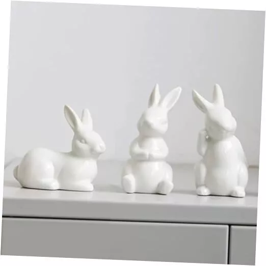 GISELA D 3Pcs White Ceramic Bunnies Easter Bunny Figurine,Home