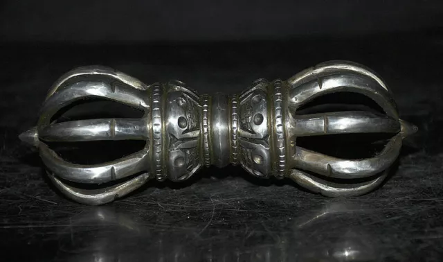 7 " Collect Old Tibet Tibetan iron Skull Head Phurba Dagger Holder Faqi