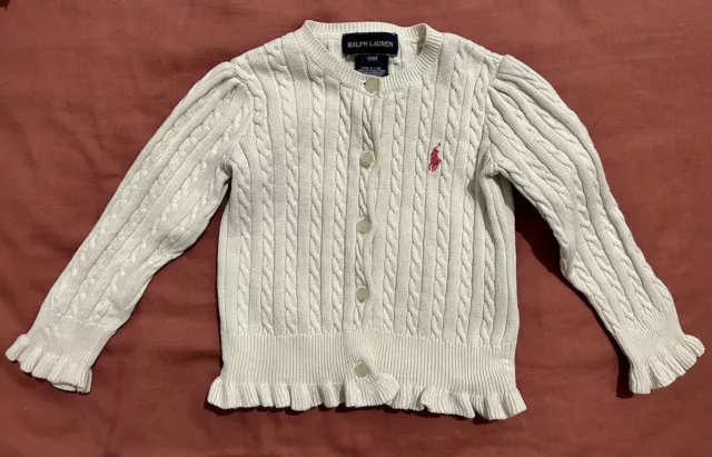 Ralph Lauren Toddler Cotton Frill Cable Knit Cardigan Size 18 Months