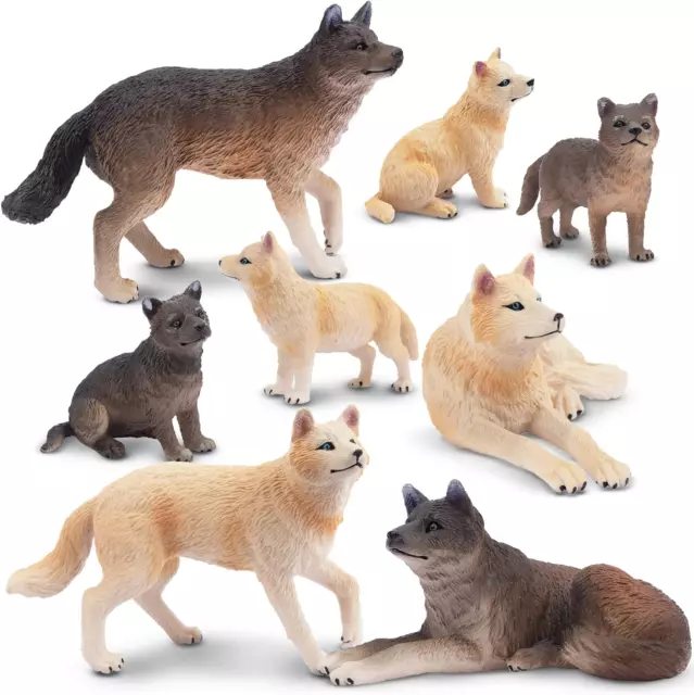 8PCS Wolf Figures Forest Animals Toy Figurines - Plastic Jungle Zoo Animal Figur