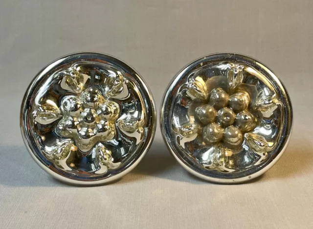Pair Early Antique Federal Mercury Glass Curtain Drape Tie Backs Pewter Ends