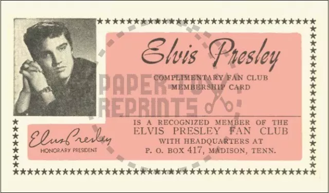 Elvis Presley Fan Club Membership Card - Vintage Reprint