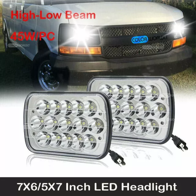 Pair 7X6 5x7 LED Headlight Hi/Lo Beam For Chevy Express Cargo Van 1500 2500 3500