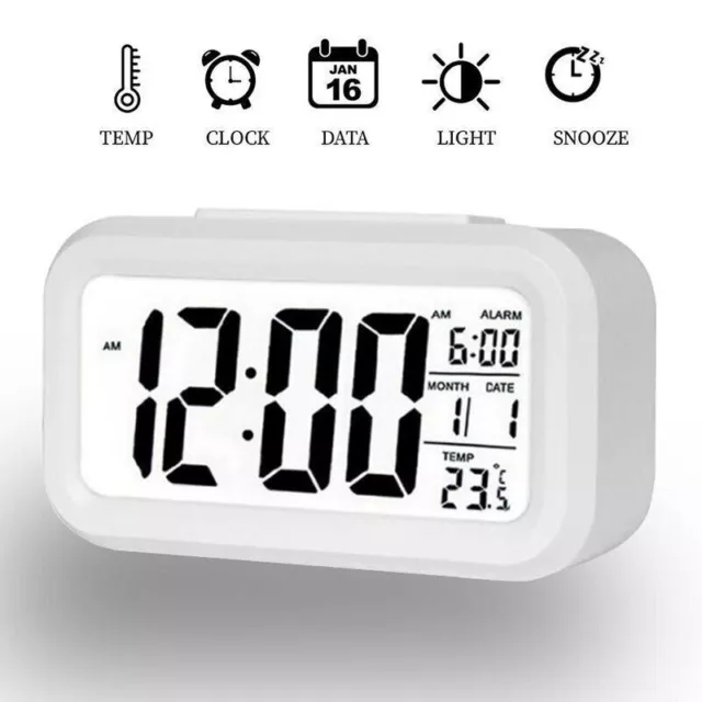 LED Display Digital Alarm Clock Snooze Time Temperature Day/Night Mode Clock UK