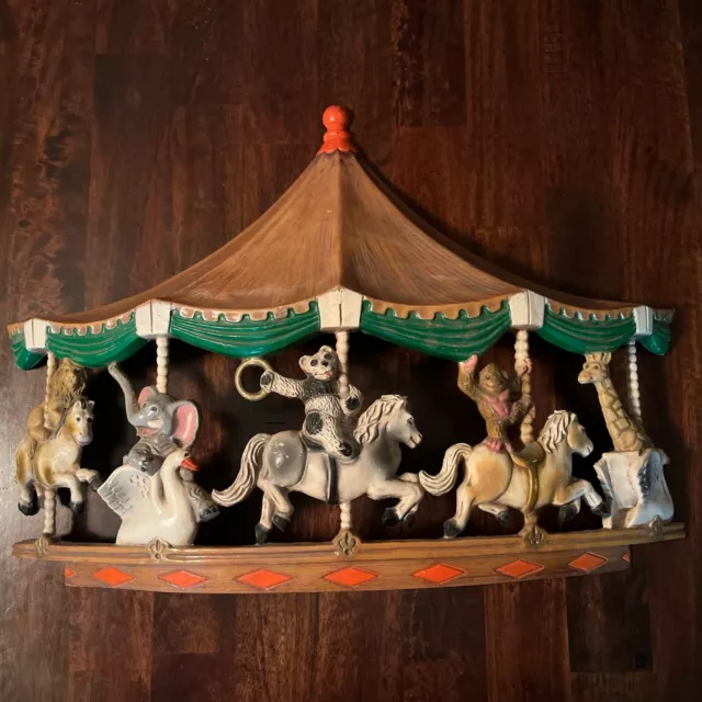 VTG Animals Carousel Wall Hanging Decor Universal Statuary 1979 Chicago 22x16