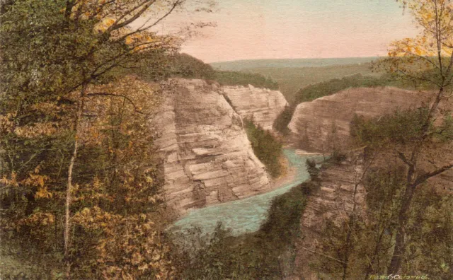 Below Middle Falls Genesee Gorge Series Letchworth Park NY Hand-Colored Postcard