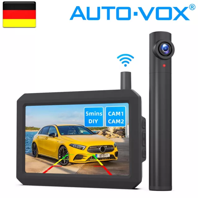 AUTO-VOX TW1 Kabellos Rückfahrkamera mit Funk 5" HD Monitor Einparkhilfe Set