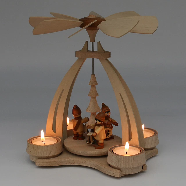 Holz Tischpyramide Weihnachten im Erzgebirge Teelichter 14x18x24 cm Laternkinder