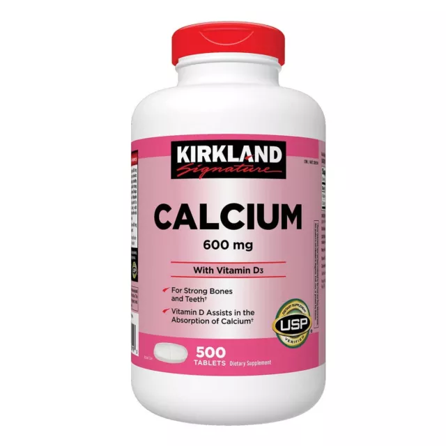 Kirkland Signature Calcium 600 mg + Vitamin D3 10 mcg (400 IE), 500 Tabletten