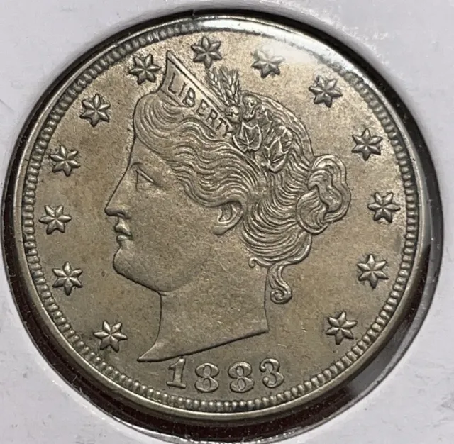 1883 5c Liberty V Nickel No Cents AU Great Type Coin
