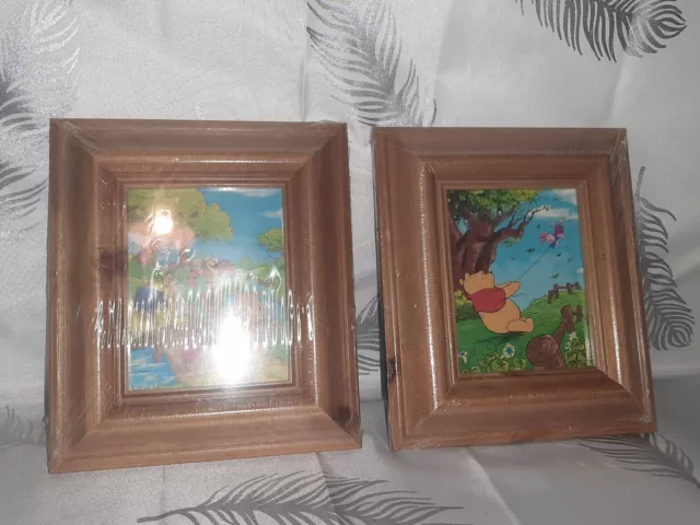 Winnie the Pooh pictures set of 2, pine frames 5 x 4 in. print. 8 x 7 in. frame