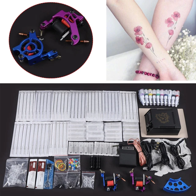 20 Inks Netzgerät 50 Needeln Tätowierung Tattoo Kit Komplett Tattoomaschine Set