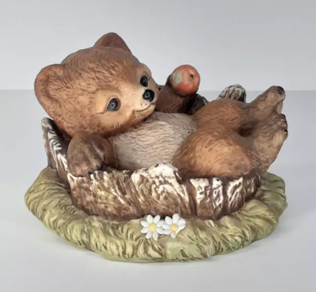 Bear Cub Figurine HomCo Porcelain Bisque 1980s