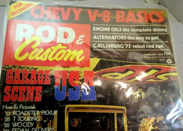 Rod & Custom February 1974 Magazine Chevy  V-8 Basics Garage Scene USA