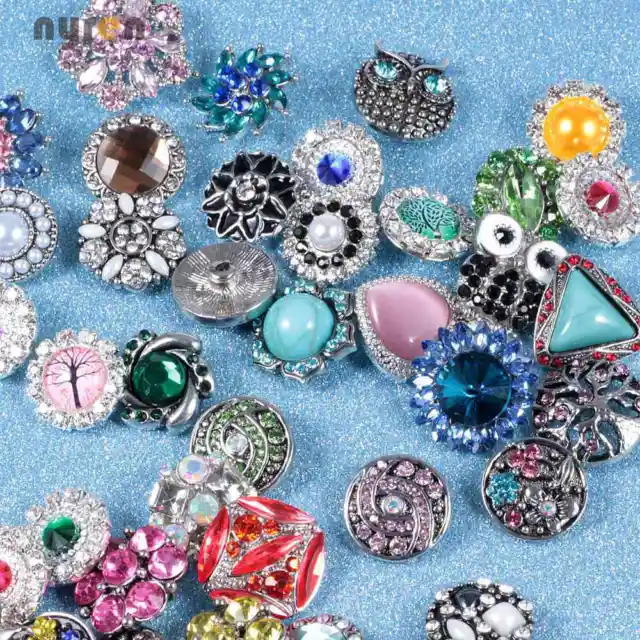 100pcs/lot Mixed Rhinestone styles 18mm Metal Snap Button Fit 20mm Snaps Jewelry