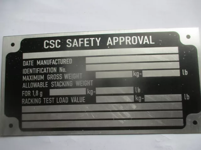 Nameplate Data Plate Csc Safety Approval Lake Container Shield s92