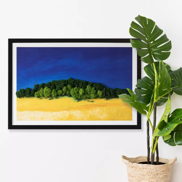 Decorazione da Parete Muschio Cornice MDF nero 60x40 cm Paesaggio blu e giallo