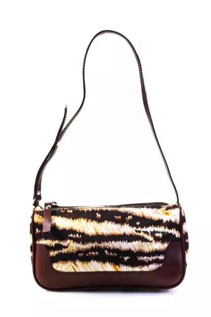 Dolce & Gabbana Women's Leather Trim Striped Print Shoulder Bag Brown Size S