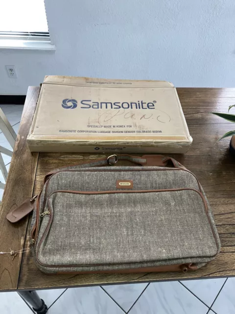 Vintage - NOS- SAMSONITE - BROWN TWEED - Carry-On LUGGAGE Shoulder Bag - NEW