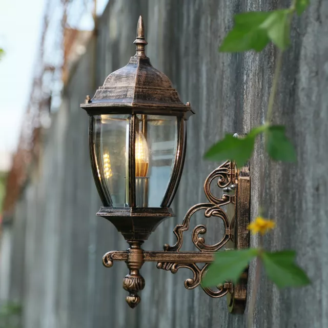 Rustic Country Black/Brass Metal Lantern Glass Outdoor Wall Lights Fixtures Yard 3