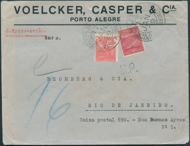 Brasilien 1929 Condor Brief MiF C3 Porto Alegre nach Rio de Janeiro / 2