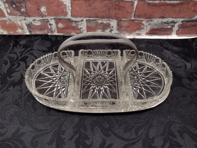 Sucrier vintage en verre taillé avec couvercle plaqué argent - France