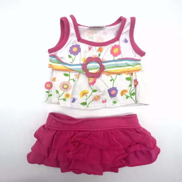 Build A Bear Pink White Flower Belt Tank Top Ruffle Skirt Teddy Clothes Outfit
