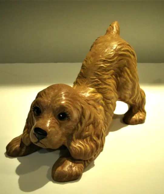 Vtg Ceramic Cocker Spaniel  Dog Figurine Hand Painted 8 1/2"L x 5"T x 4 1/4"W
