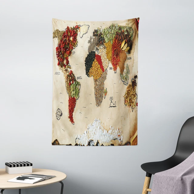 ABAKUHAUS Carte Du Monde Tapisserie Atlas Historique - Décoration Murale 110 X 150 Cm Multicolore
