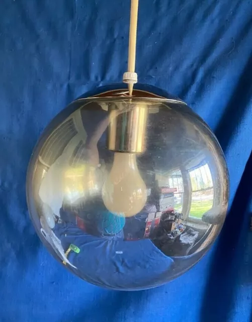 Vintage 1969 Mid Century Modern Smoke Reflective Glass Globe Orb Ceiling Light