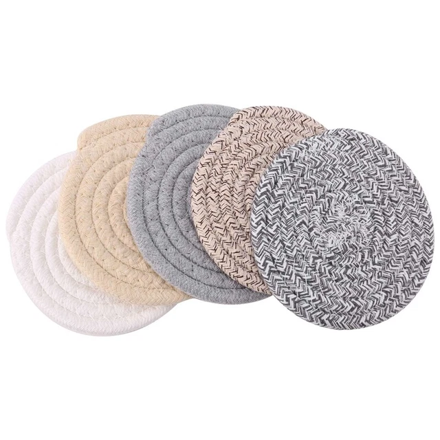 Tapetes redondos de algodón trenzado trenzado para mesa montaña rusa sin mesa 5 tazas comedor G6W9