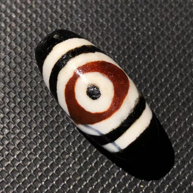 Magic Tibetan Old Agate Tricolor 1Eye Totem dZi Bead 13*39mmC1938