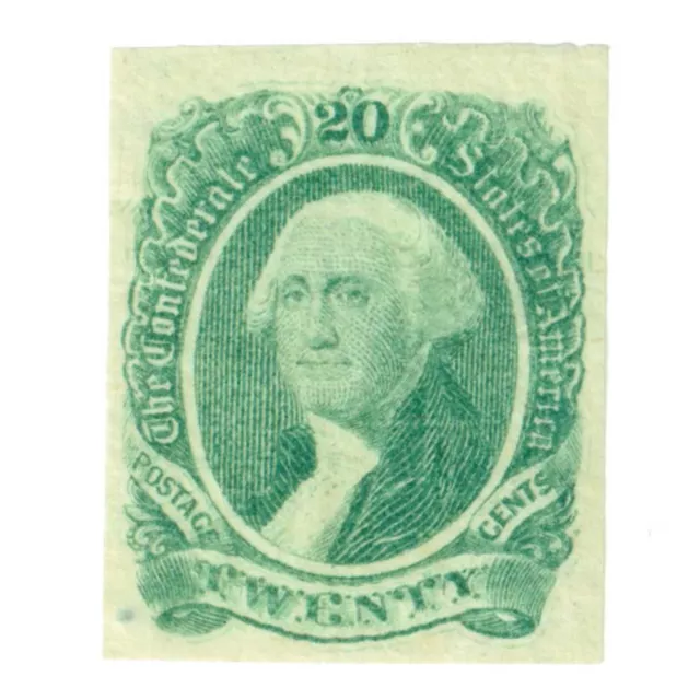 Confederate Postage Stamp, Green 20 Cent George Washington, CSA 13a w/Gum.