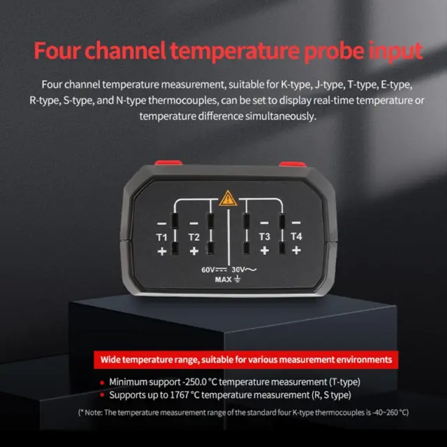 Termómetro digital UNI-T comprobador de temperatura de 4 canales tipo UT325F J/T/E/R/S/N/K 2