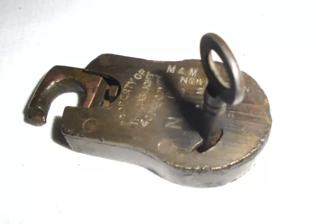 Vintage M&M 4-Lever Brass Padlock ~ The Gaslight & Coke Co. C.1920's ~ with Key