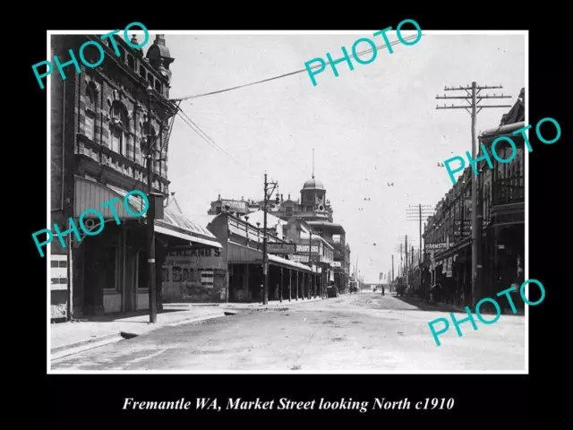 OLD LARGE HISTORIC PHOTO OF FREMANTLE WA VIEW OF MARKET STREET c1910