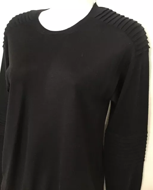 Belstaff Sweater Kiera Thin Black Wool Knit Crew Neck Layered Shoulder Design XS 3