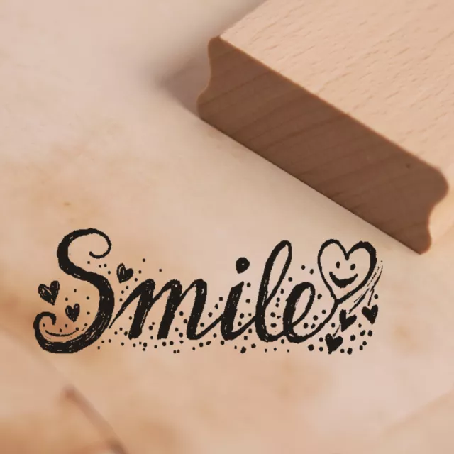 Stempel Holzstempel - SMILE Schriftzug Wort Motivstempel Gravur Abdruck 68x26mm