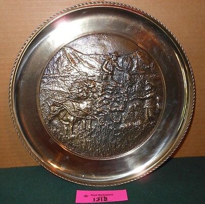 Vintage Solid Brass FARM SCENE Decorative Wall Hanging Plate Lot 1318