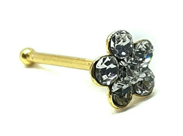 Flor de oro 9ct Stud de nariz 5 CZ Cluster 5mm 22g (0.6mm) 9k 6mm Post Ball...