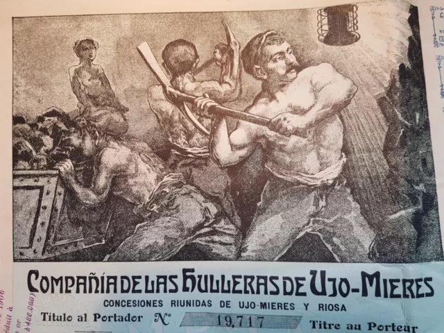 Lot de 5 certificats d'actions de 1904. Compania de las hulleras de Ujo-Mieres