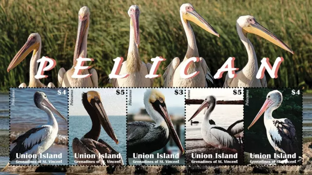 PELICAN Water Birds Stamp Sheet #34 (2021 Union Island, Grenadines St Vincent)