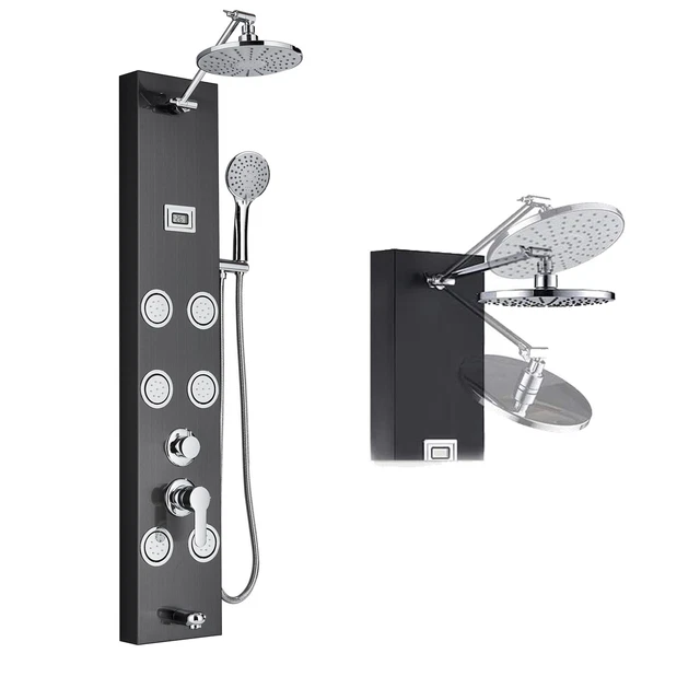 Panel de ducha de lluvia torre de 8 pulgadas cabeza redonda 6 chorros de masaje corporal con ducha de mano