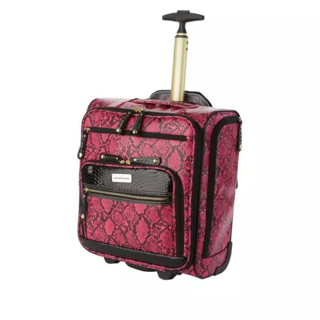 Samantha Brown Croco Embossed 16" Rolling Carry-It-All Bag Fuchsia/Black N/W/Tag