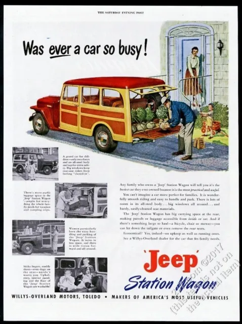 1949 Jeep Station Wagon red Willys SUV color art & photos vintage print ad